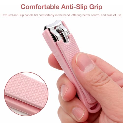 Portable 2-Piece Pink Stainless Steel Nail Clipper Set with Anti-Slip Grip