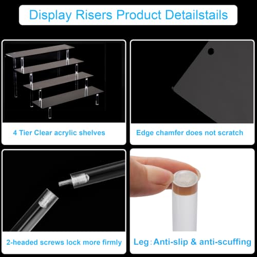 HENABLE 4-Tier Tall Clear Acrylic Display Risers for Perfume, Cosmetics & Collectibles