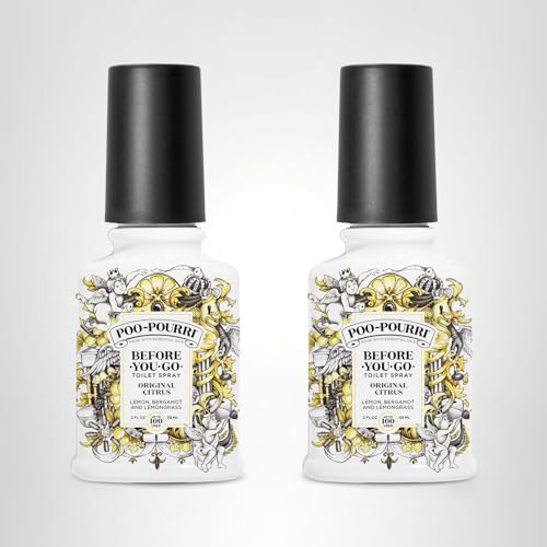 Poo-Pourri Before-You-Go Toilet Spray, Original Citrus, 2 Fl Oz, 2 Pack, Up to 100 Uses, Bathroom Odor Deodorizer with Essential Oils, Travel Essentials, TSA Approved Size, Lemon Bergamot
