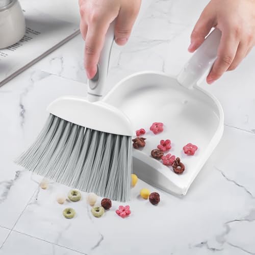 NACENA Mini Dust Pan and Brush Set, Grey White, Ultra Thin Design