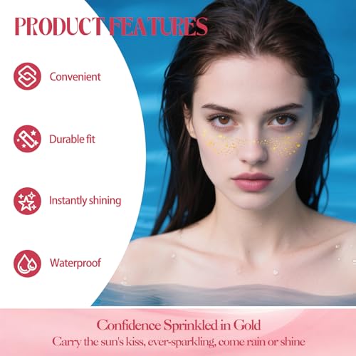 FOVKO Gold Glitter Freckles Face Tattoo 15 Pcs Waterproof Sparkle Stickers