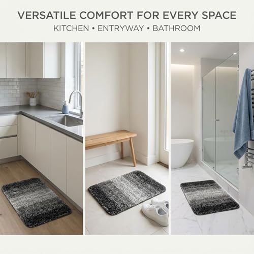 RAINFLOW Gray Microfiber Bathroom Rug, Non-Slip Washable Bath Mat