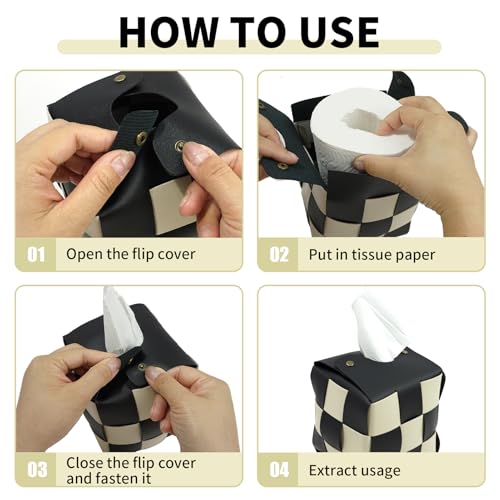 Modern PU Leather Checkered Tissue Box Cover with Metal Buckle
