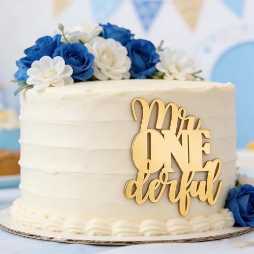 Mr. Onederful Gold Acrylic Cake Topper for Boys' 1st Birthday