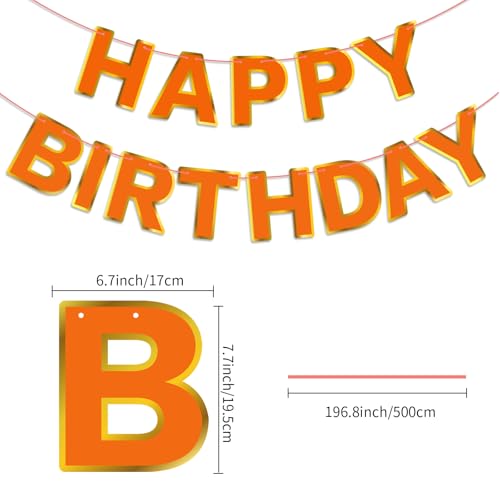 Orange Happy Birthday Banner Sign with Golden Border - Kids Party Decorations