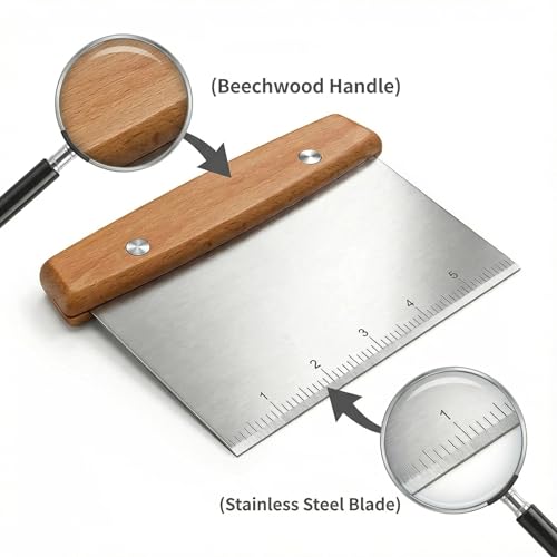 Dough Cutter & Kitchen Scraper - Stainless Steel Pastry & Food Chopper