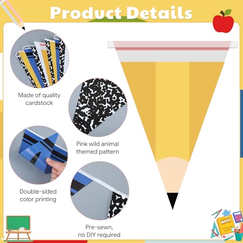 Back to School Pennant Banner - 5 Pack Pre-Strung Classroom Decorations