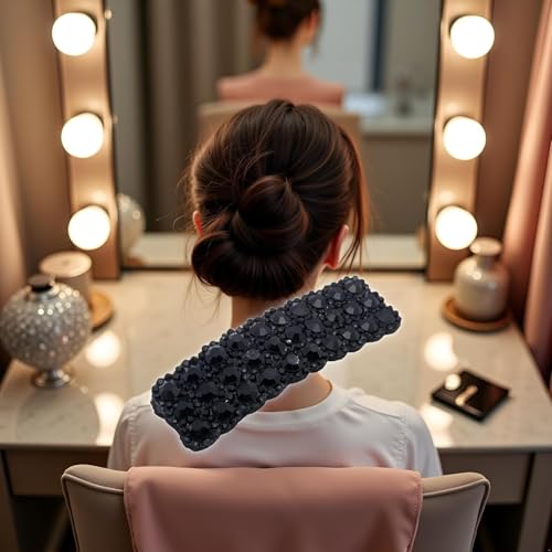 Black Rhinestone Snap Hair Clips Set - 4Pcs Rectangular Barrettes