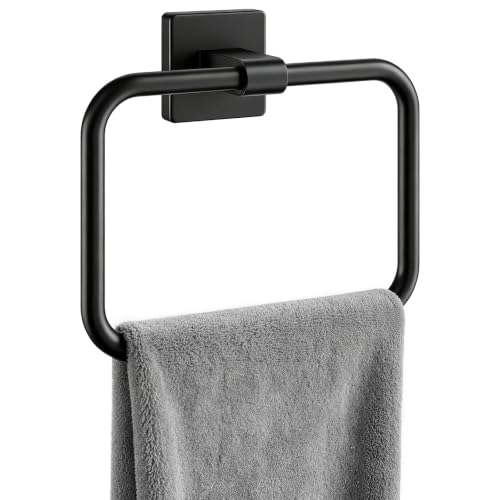 Jesginboo Wall-Mounted Hand Towel Holder - 180° Pivoting Black Aluminum