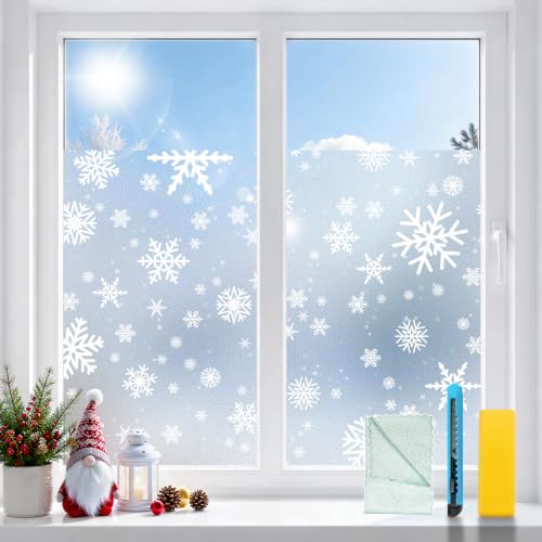 Christmas Snowflake Frosted Window Film Privacy Static Cling - White Snowflakes, 17.7 x 118 Inch