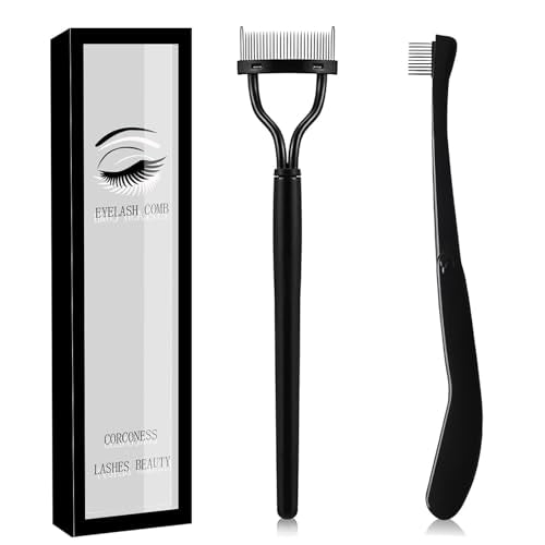 Corconess 2-Piece Metal Eyelash Comb and Separator Tool with Protective Cap