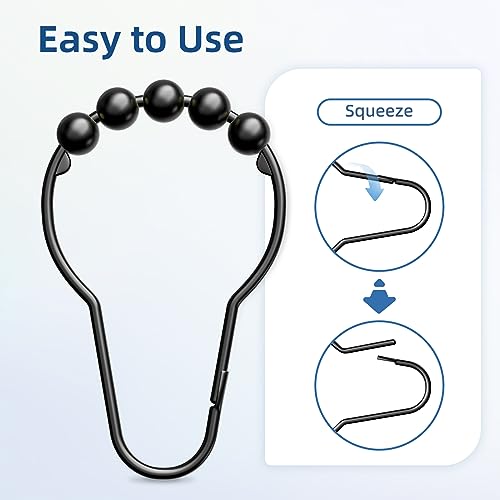 Titanker Matte Black Rust-Resistant Metal Shower Curtain Rings Set of 12 - Easy Glide Bathroom Hooks
