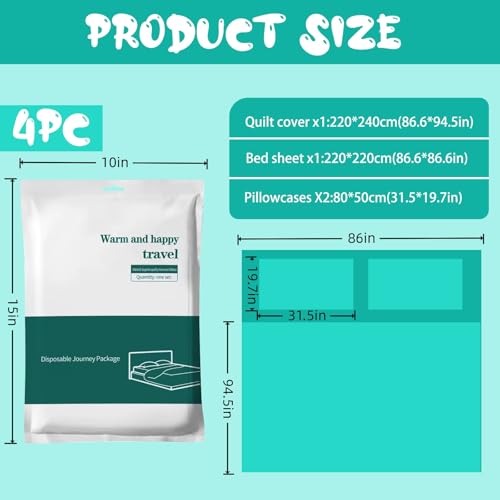 Disposable Bed Sheets Set for Travel - 1 Pack with Fitted Sheet, Quilt Cover & Pillowcases