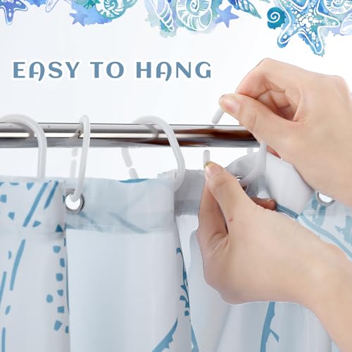 Ocean Seashell Starfish Shower Curtain Waterproof 72x72 Inches - Coastal Bathroom Decor