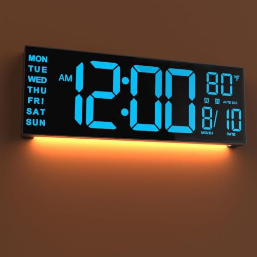 Large 16-inch Digital Wall Clock with Countdown Timer & Temperature - Blue Variation