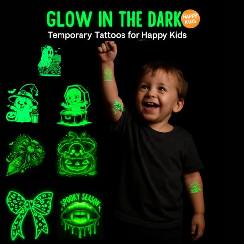 Glow in the Dark Halloween Temporary Tattoos 108 PCS Party Favors