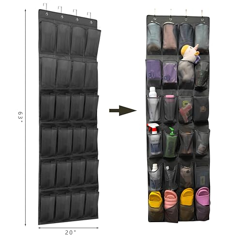Over The Door Shoe Organizer with 24 Breathable Mesh Pockets - Black