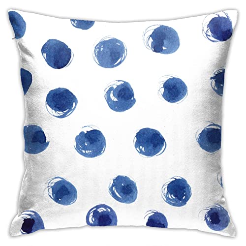 VARUN Dots Throw Pillow Cover 18x18inch - Blue Polka Dots Design