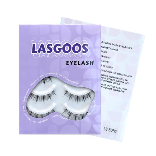 LASGOOS Natural Look False Eyelashes Clear Band 5 Pairs