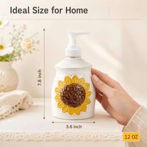GABROC Ceramic Sunflower Soap Dispenser – Decorative 3D Floral Lotion Bottle