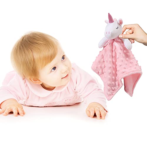 CREVENT Cozy Plush Baby Security Blanket - Pink Unicorn Lovey