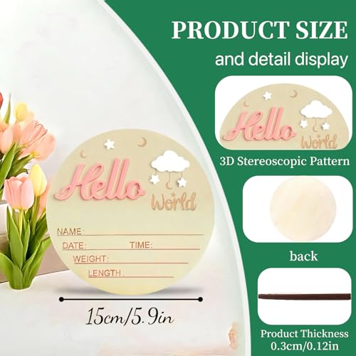 Personalized Hello World Newborn Announcement Sign - 5.9" Wooden Keepsake