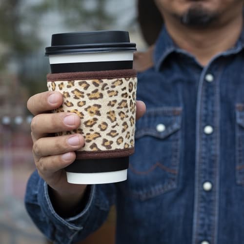 Reusable Velvet Coffee Sleeve with Insulation - 2-Pack, Leopard