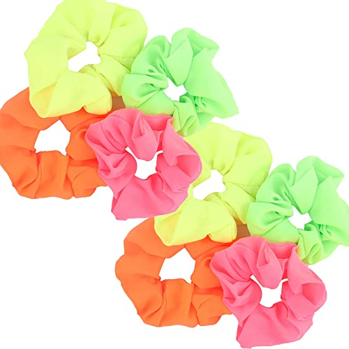 Leadigol 8 Pack Neon Hair Scrunchies Elastic Chiffon Hair Ties
