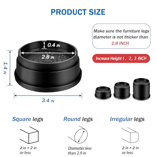 ANNKUT 1 Inch Heavy Duty Bed Risers - Round Furniture Lifts, 4 Pack Black