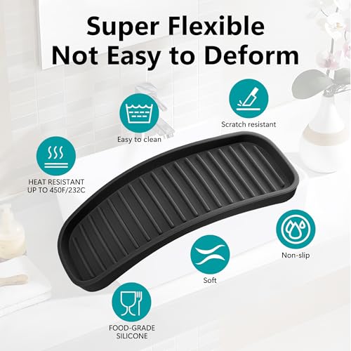 Gosmol 9x3.5 Inch Silicone Sink Caddy & Sponge Holder - Black Kitchen Organizer