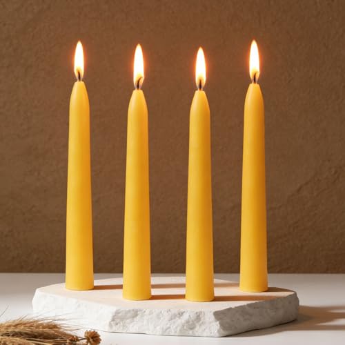 AGLARY 4-Pack 6" Pure Beeswax Spell Candles, Natural Yellow Ritual Tapers