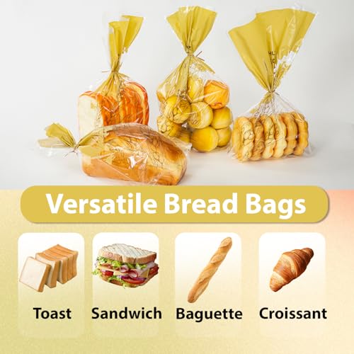 Clear Plastic Bread Bags with Ties - 50 Pack for Homemade Bread