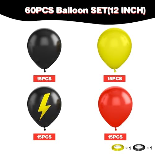 Sowide Red Black Yellow Lightning Balloons 60 Pcs 12 Inch Adventure Party