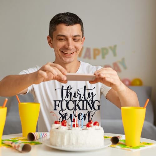 Black Glitter 'Thirty Fucking Seven' Cake Topper for 37th Birthday