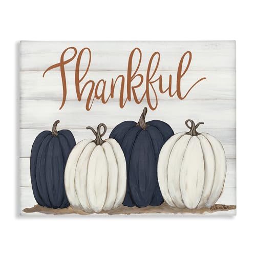 Stupell Industries Thankful Greeting with Pumpkins, Designed By Sarah Baker, 20 x 16, Canvas Wall Art