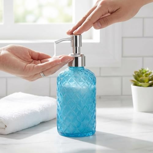 Casafoyer 15 Oz Blue Glass Soap Dispenser with Stainless Steel Pump