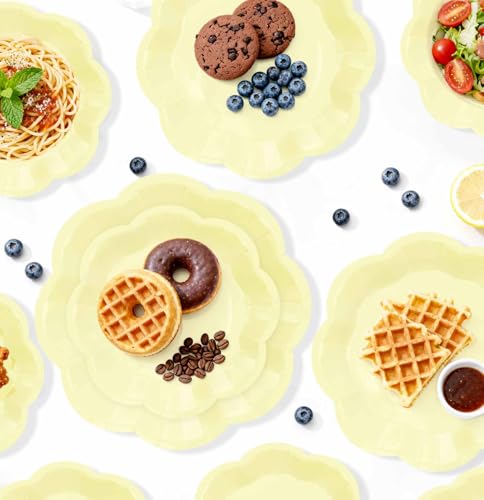 Yellow Paper Plates - 50 PCS Scalloped Disposable Plates Set