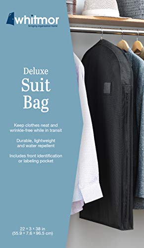 Whitmor Deluxe 38" Black Suit Garment Bag with 3" Gusset