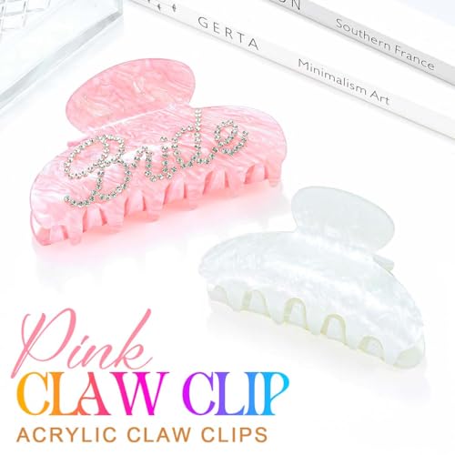 Fashey Pink Bride Acrylic Hair Claw Clip for Thick & Thin Hair