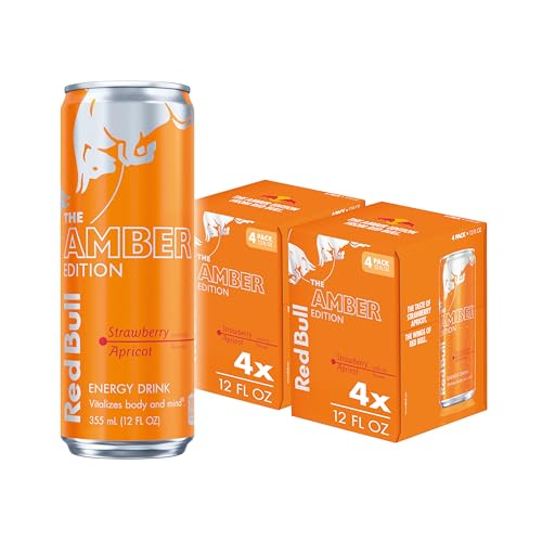 Red Bull Amber Edition Energy Drink Pack of 4 - Strawberry Apricot 12 fl oz Cans
