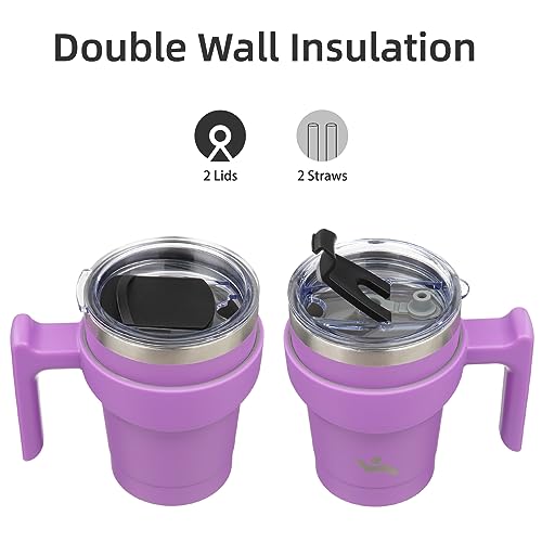 Konokyo Insulated 10 oz Tumbler with Handle & Straw - Lavender