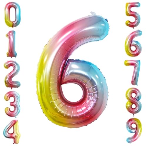Rainbow Number 6 Balloons - 42" & 32" for 6th Birthday Party
