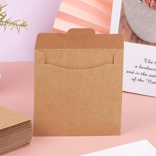 50pcs Kraft Paper CD/DVD Sleeves - Brown Storage Envelopes 5x5 Inches