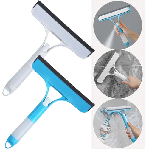 All-Purpose Shower Squeegee 2-Pack with Spray & Wiper for Glass & Surfaces