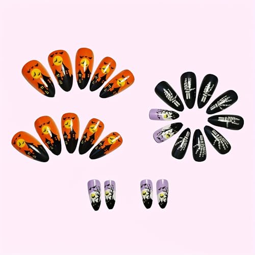 Halloween Short Almond Press on Nails French False Acrylic Nail Kit