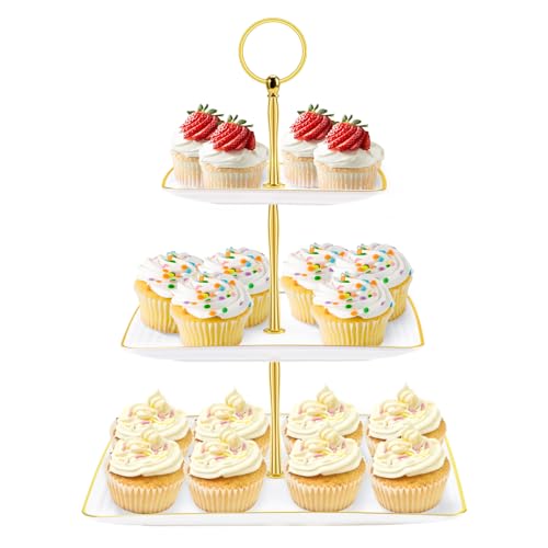 Hoedia 3 Tier Square Cupcake Stand Tower - Elegant Dessert Holder