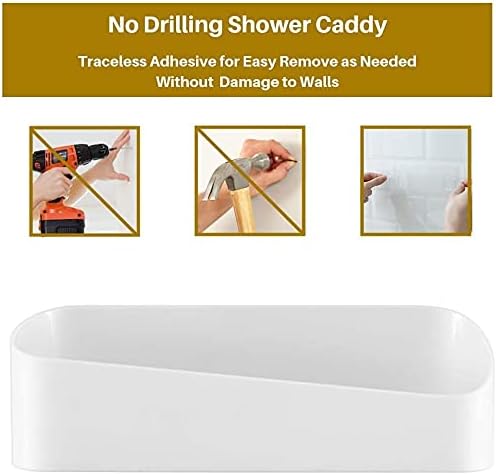 SUNFICON Wall Mounted Shower Caddy - No Drilling Bathroom Shelf Organizer with 2 Clear Adhesives | White