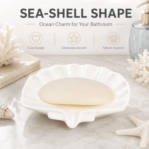 Self-Draining Ceramic Soap Dish - Seashell Design for Bathroom