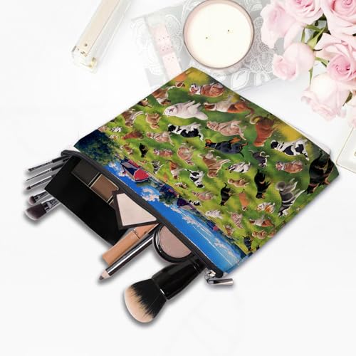 Dog Doodle Art Makeup Bag Cute Puppy Cosmetic Pouch for Women