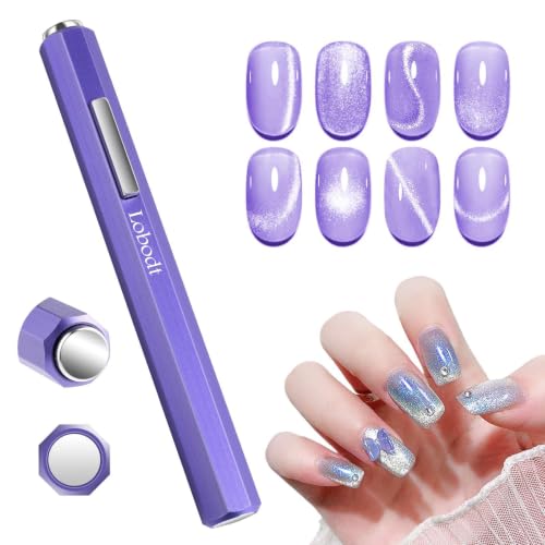 Lobodt 2-in-1 Magnetic Cat Eye Nail Art Tool, Octagonal Metal Handle